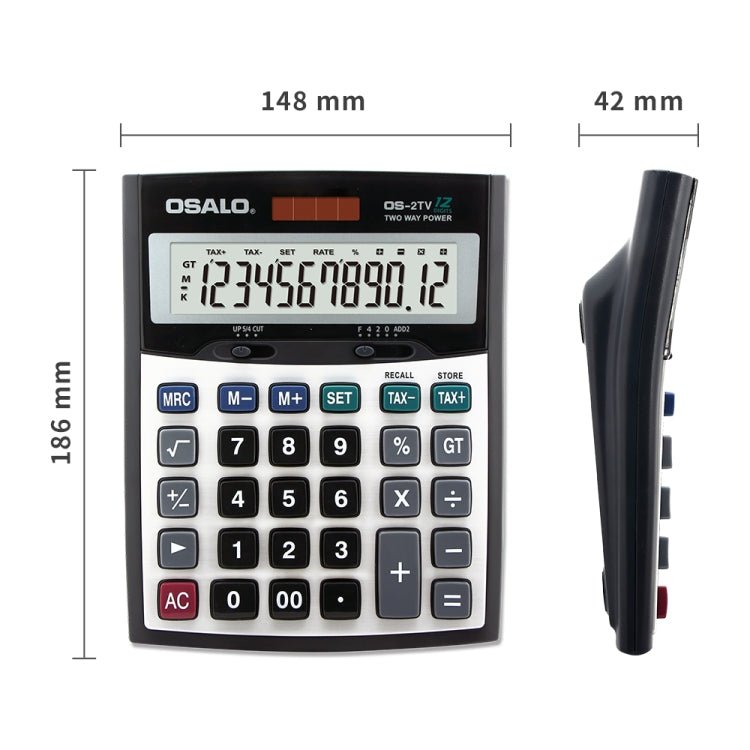 OSALO OS - 2TV 12 Digits Desktop Tax Rate Calculator Solar Energy Dual Power Calculator - British D'sire