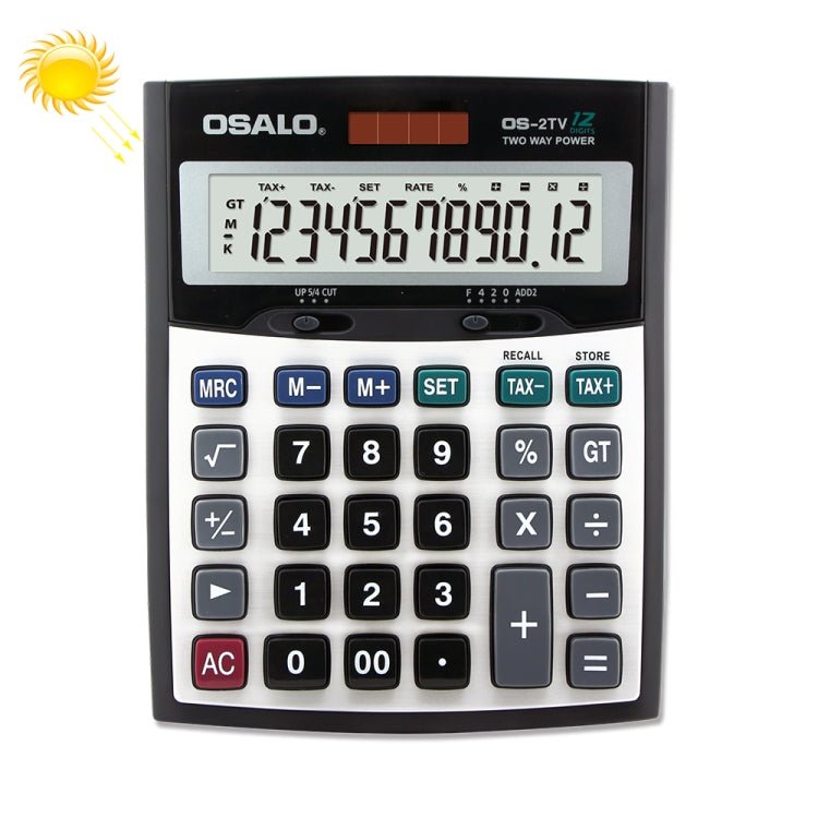 OSALO OS - 2TV 12 Digits Desktop Tax Rate Calculator Solar Energy Dual Power Calculator - British D'sire Main image
