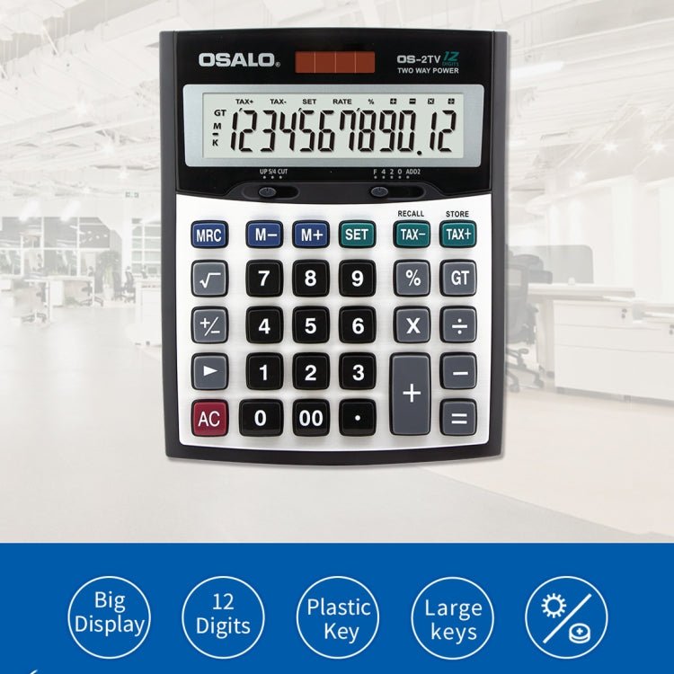 OSALO OS - 2TV 12 Digits Desktop Tax Rate Calculator Solar Energy Dual Power Calculator - British D'sire