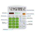 OSALO OS - 837VC 12 Digits Colorful Desktop Calculator Solar Energy Dual Power Calculator(Green) - British D'sire