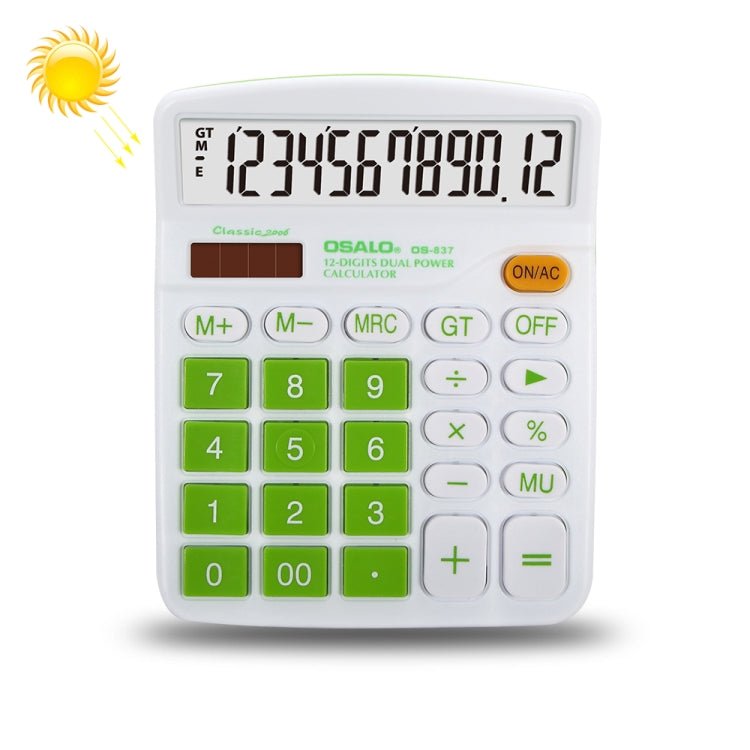 OSALO OS - 837VC 12 Digits Colorful Desktop Calculator Solar Energy Dual Power Calculator(Green) - British D'sire Main image