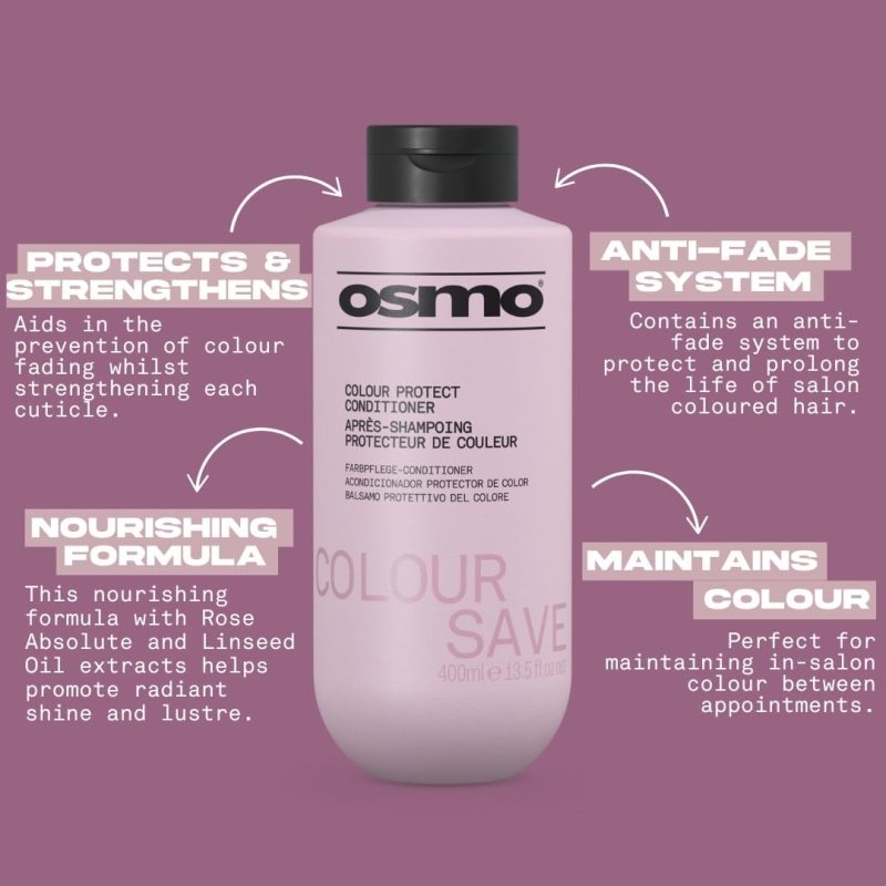 OSMO Colour Save Conditioner | Vitamin E & UV Filters | Anti - Fade for Coloured Hair. 400ml - Conditioners - British D'sire