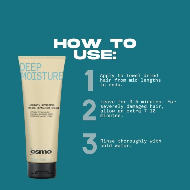 OSMO Intensive Deep Repair Mask | Jojoba Oil | Over Stressed & Traumatised Hair | Improves Moisture & Elasticity | Vegan. 250ml Secondary image