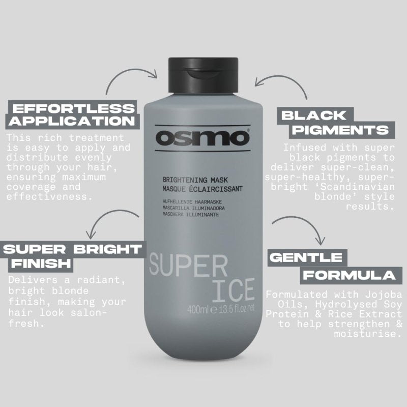 OSMO Super Ice Brightening Mask | Black Pigment for Toning Blonde Hair | Bleached & Natural Blonde Hair | Vegan. 400ml - Hair Care - British D'sire