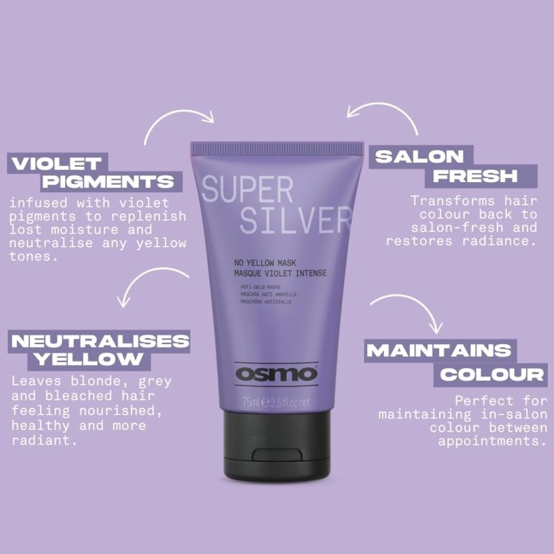 OSMO Super Silver Toning Mask | Nourish, Hydrate & Tone for Ashy Results | Violet Purple Pigment | No Yellow or Brass | Vegan. 75ml. - Hair Mask - British D'sire