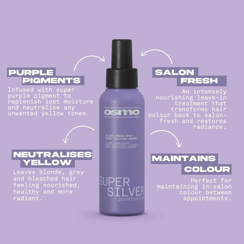 OSMO Super Silver Toning Spray | Violet Nourishing Leave - in Treatment | Blonde Toner | Vegan. 100ml. - Hair Care - British D'sire
