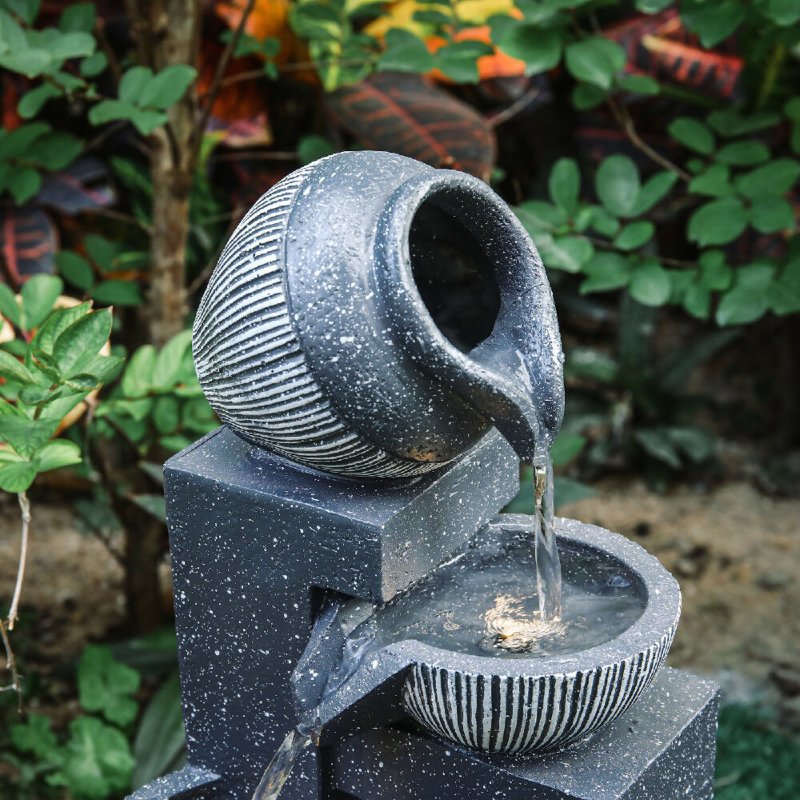 Outdoor Cascading LED Tiered Water Fountain Garden Solar Power Feature Statues - British D'sire