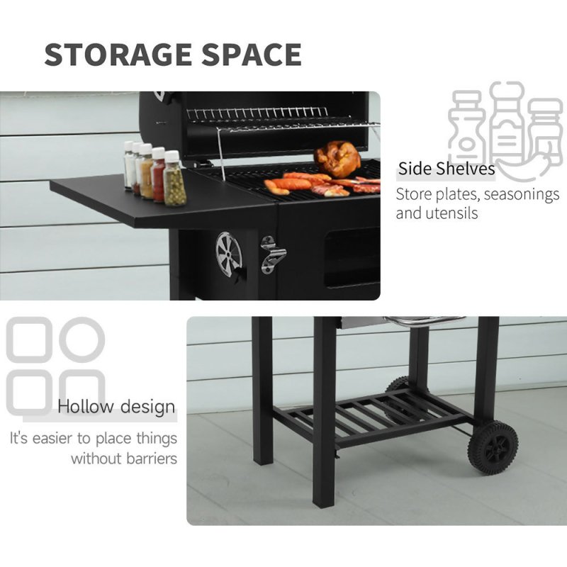 Outdoor Charcoal Grill with Side Tables, Black - Charcoal Grill - British D'sire