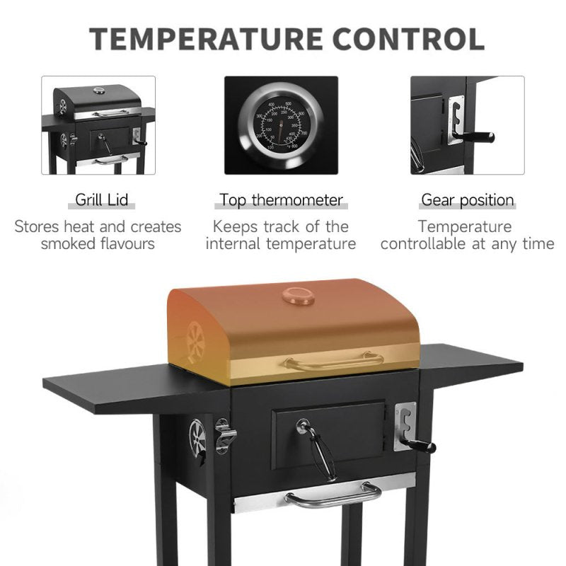 Outdoor Charcoal Grill with Side Tables, Black - Charcoal Grill - British D'sire
