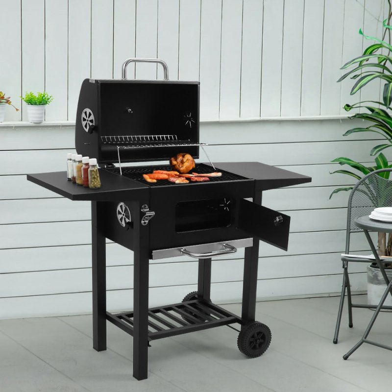 Outdoor Charcoal Grill with Side Tables, Black - Charcoal Grill - British D'sire