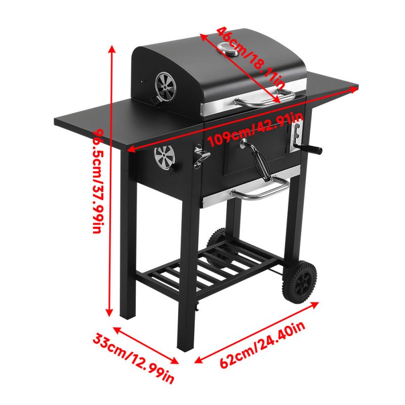 Outdoor Charcoal Grill with Side Tables, Black - Charcoal Grill - British D'sire