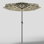 Outdoor Solar 24 LED Lights Patio Parasol w/ Crank, Beige - Parasol - British D'sire