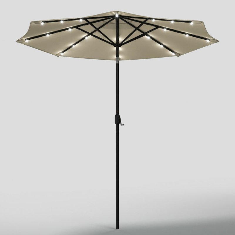 Outdoor Solar 24 LED Lights Patio Parasol w/ Crank, Beige - Parasol - British D'sire