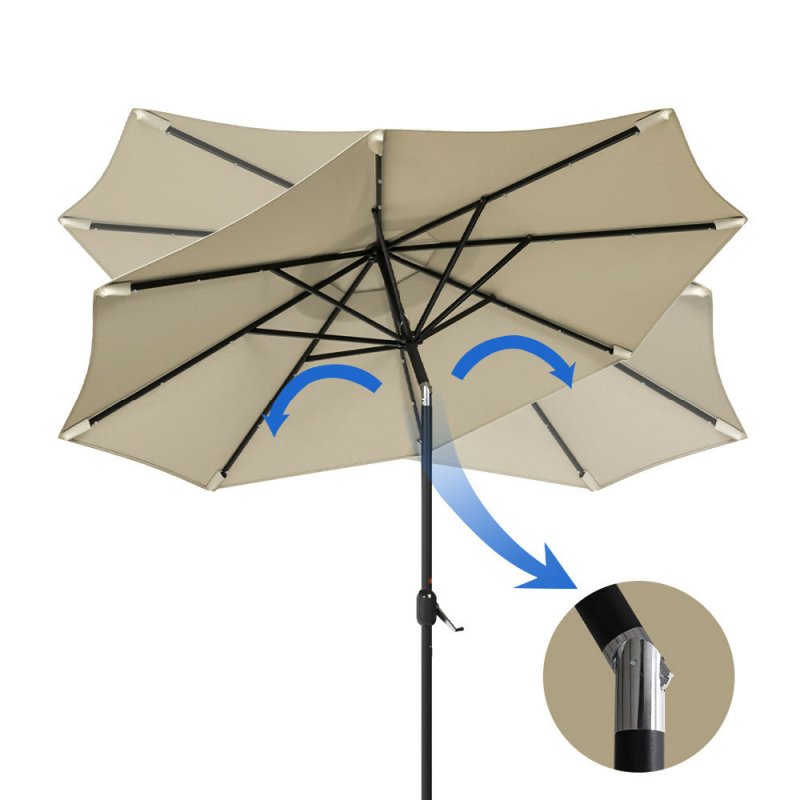 Outdoor Solar 24 LED Lights Patio Parasol w/ Crank, Beige - Parasol - British D'sire