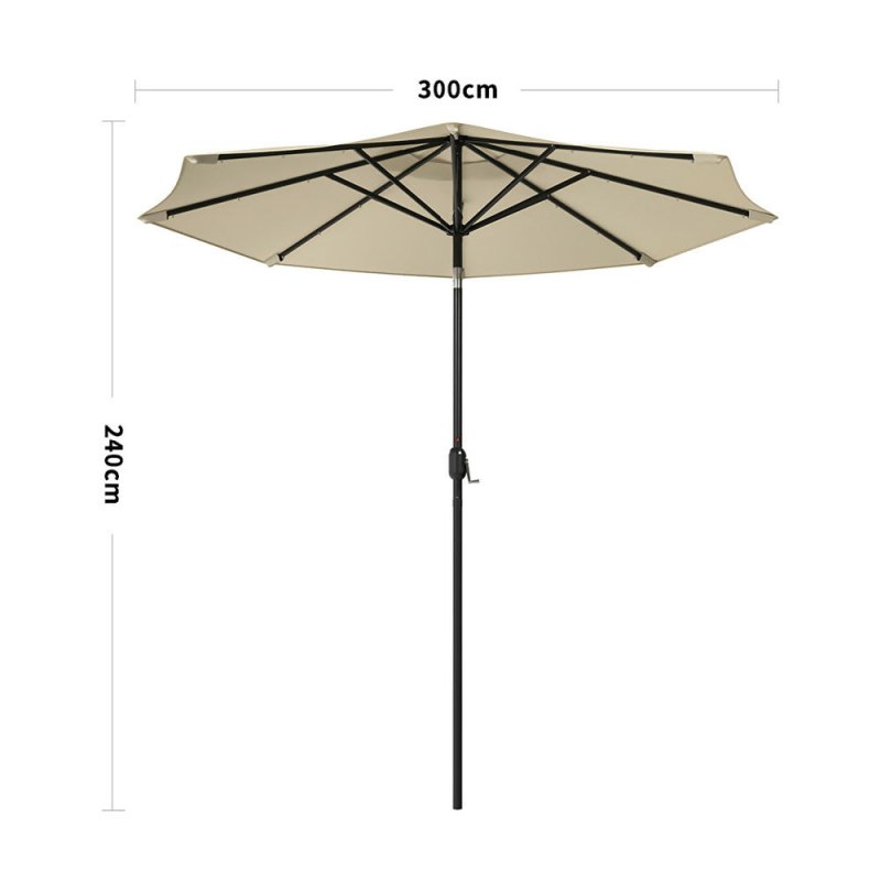 Outdoor Solar 24 LED Lights Patio Parasol w/ Crank, Beige - Parasol - British D'sire