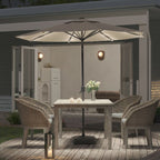 Outdoor Solar 24 LED Lights Patio Parasol w/ Crank, Beige - Parasol - British D'sire