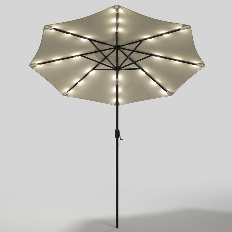 Outdoor Solar 24 LED Lights Patio Parasol w/ Crank, Beige - Parasol - British D'sire Main image