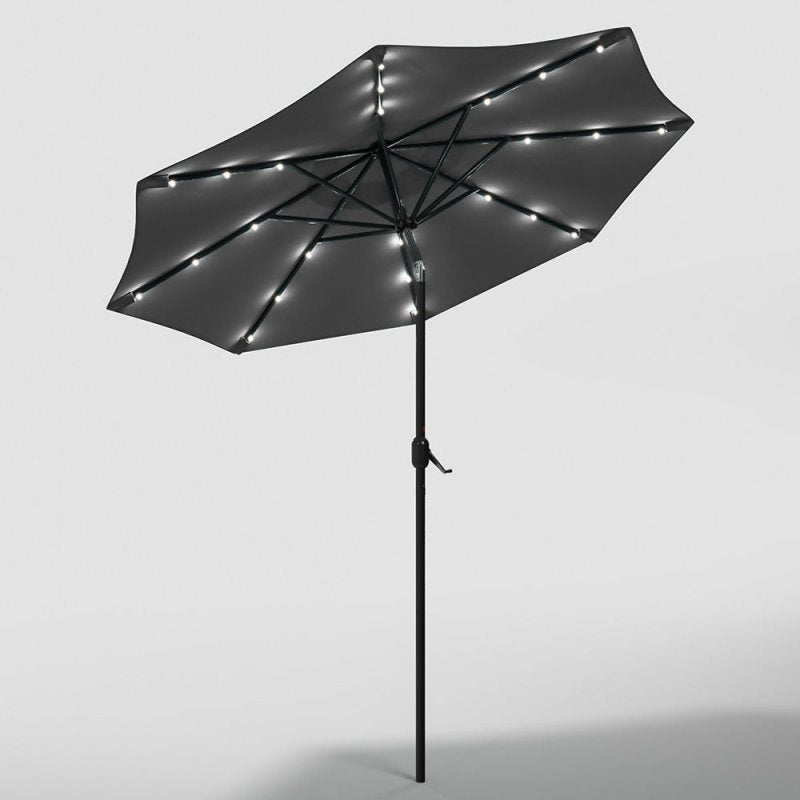 Outdoor Solar 24 LED Lights Patio Parasol w/ Crank, Dark Grey - Parasol - British D'sire Main image