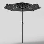 Outdoor Solar 24 LED Lights Patio Parasol w/ Crank, Dark Grey - Parasol - British D'sire