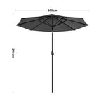 Outdoor Solar 24 LED Lights Patio Parasol w/ Crank, Dark Grey - Parasol - British D'sire