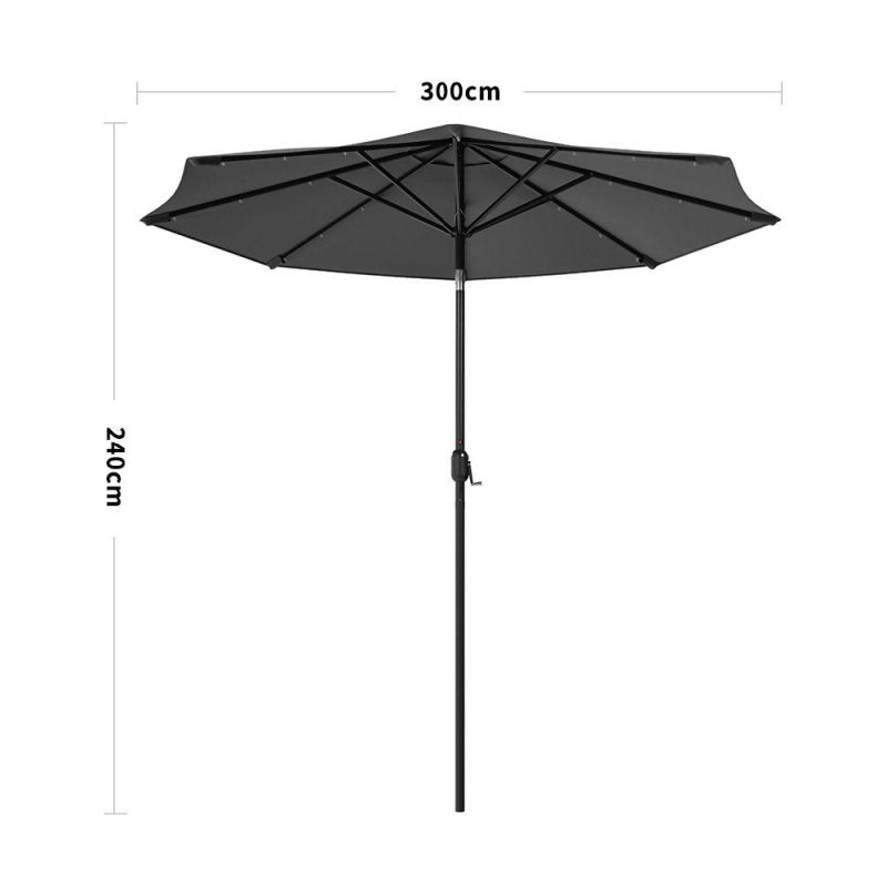 Outdoor Solar 24 LED Lights Patio Parasol w/ Crank, Dark Grey - Parasol - British D'sire