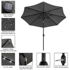 Outdoor Solar 24 LED Lights Patio Parasol w/ Crank, Dark Grey - Parasol - British D'sire