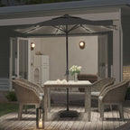 Outdoor Solar 24 LED Lights Patio Parasol w/ Crank, Dark Grey - Parasol - British D'sire