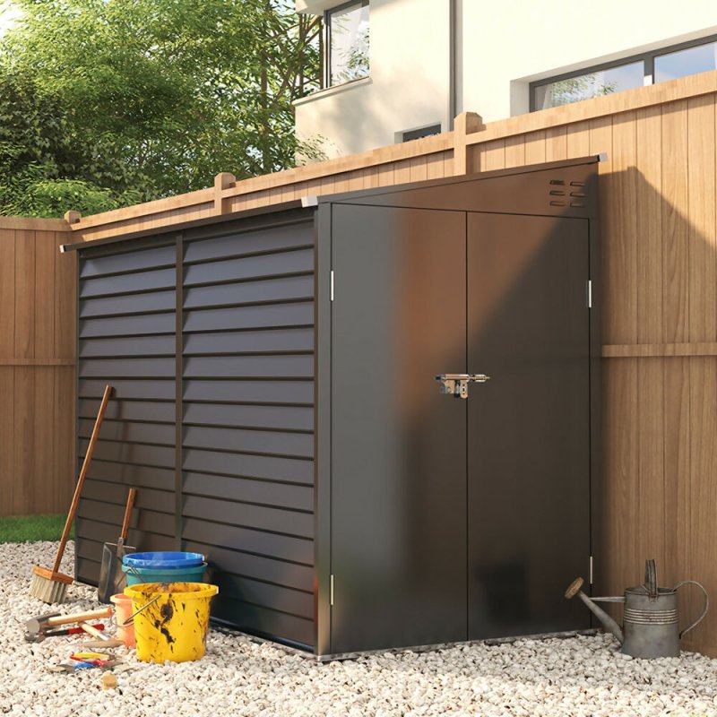 Outdoor Steel Garden Storage Shed, Charcoal Black - British D'sire