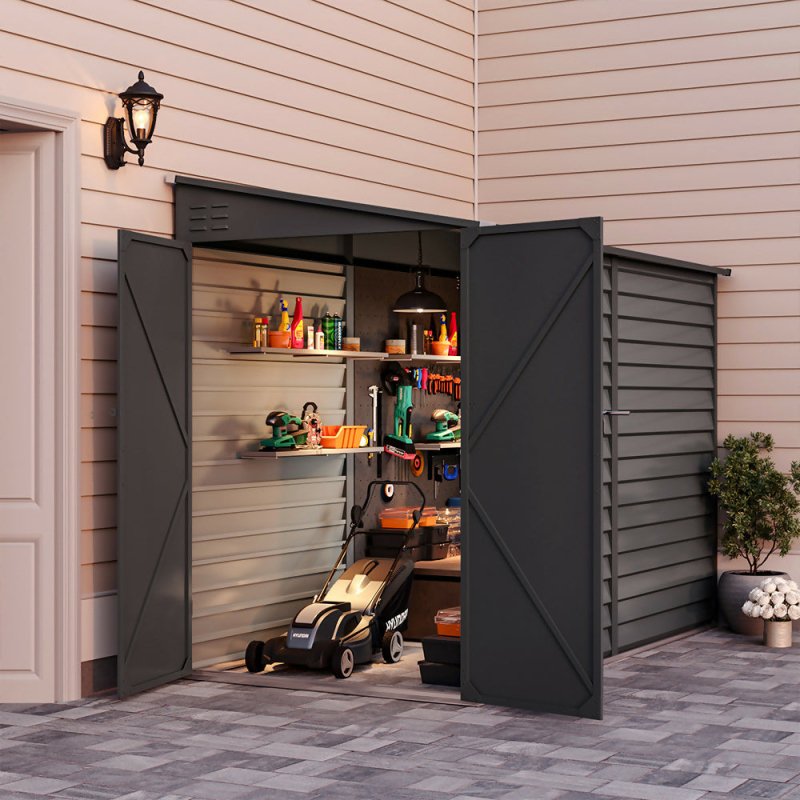 Outdoor Steel Garden Storage Shed, Charcoal Black - British D'sire