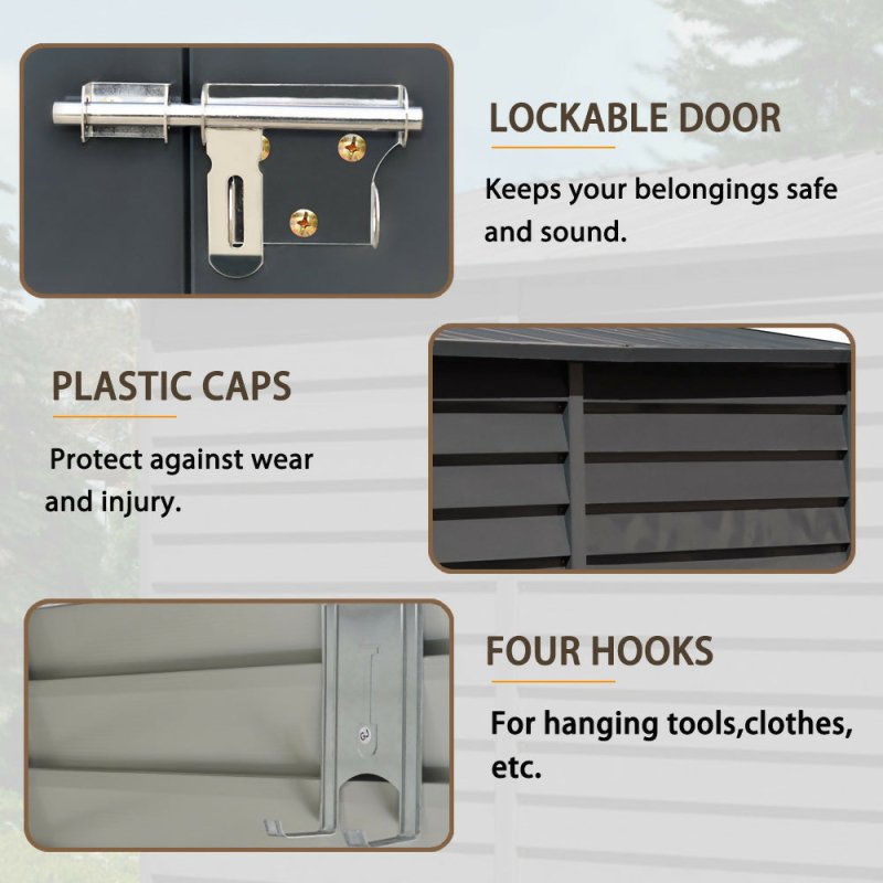 Outdoor Steel Garden Storage Shed, Charcoal Black - British D'sire