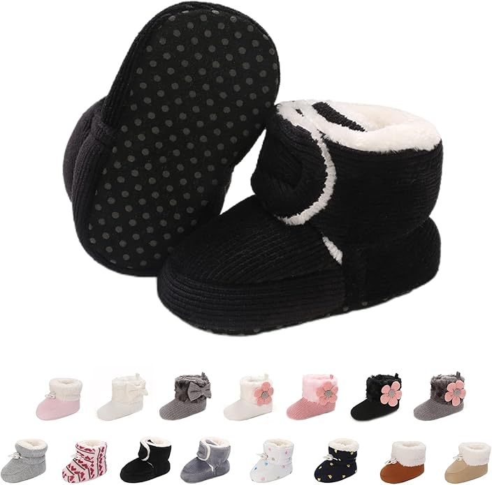 outfit spring Baby Winter Warm Fleece Bootie, Newborn Non - Slip Soft Sole Winter Shoes Sock Shoes Cute Adjustable Crawling Shoes Prewalker Boots for Girls Boys Toddler 0 - 18 Months - Kids shoes - British D'sire