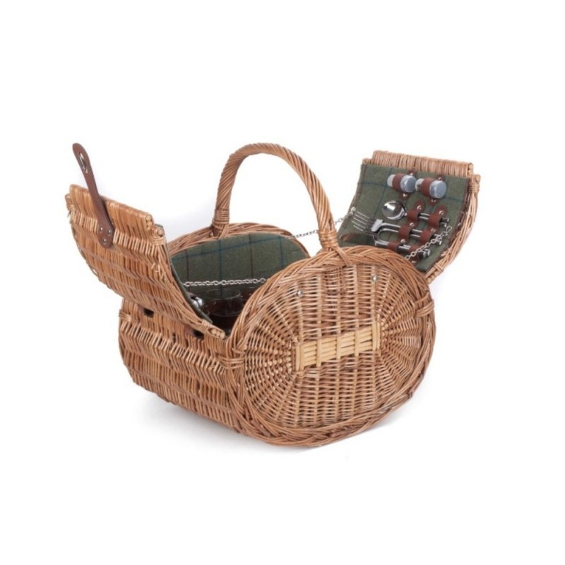 Oval 4 Person Green Tweed Wicker Picnic Basket - Fitted Picnic Baskets - British D'sire