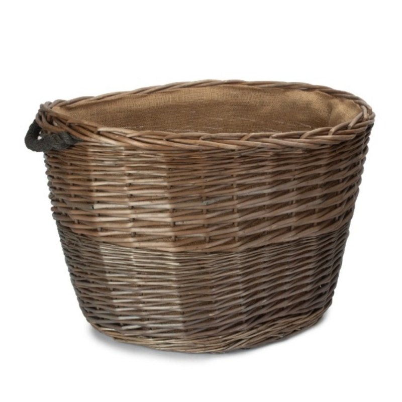 Oval Hessian Lined Wicker Log Basket - Log Baskets - British D'sire