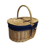 Oval Lidded Picnic Shopping Basket With Navy Blue Lining - Empty Picnic Baskets - British D'sire
