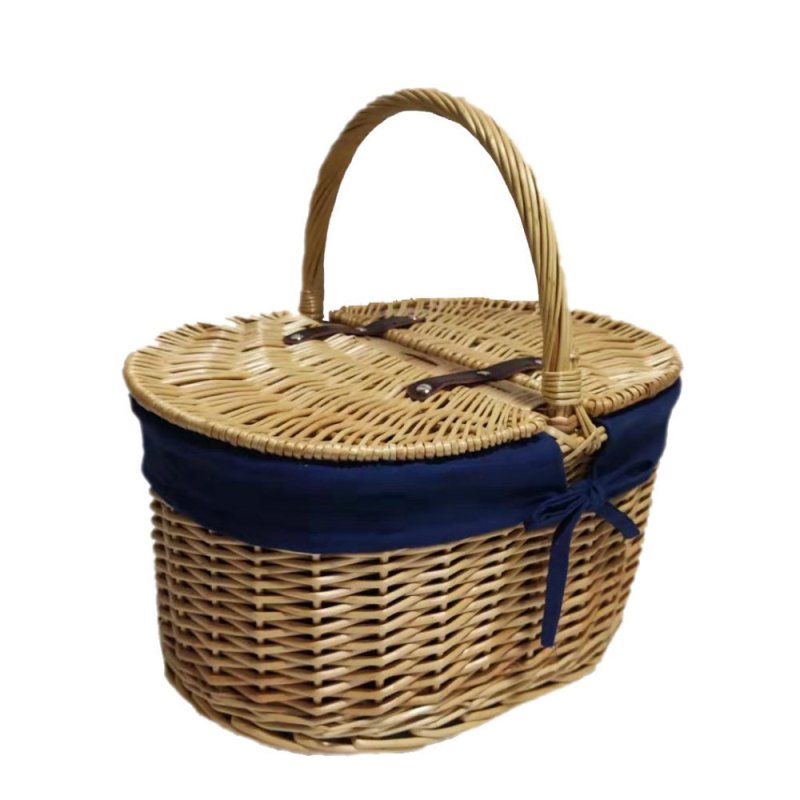Oval Lidded Picnic Shopping Basket With Navy Blue Lining Secondary image