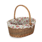 Oval Unpeeled Willow Shopping Basket With Garden Rose Lining - Shopping Baskets - British D'sire