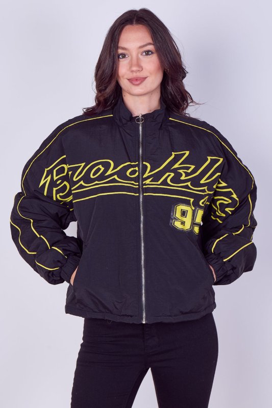 Oversized Slogan Zip-Up Racer Bomber Jacket Secondary image