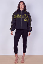 Oversized Slogan Zip-Up Racer Bomber Jacket - British D'sire