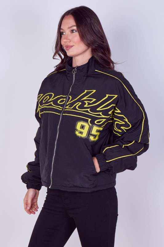 Oversized Slogan Zip-Up Racer Bomber Jacket - British D'sire