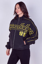 Oversized Slogan Zip-Up Racer Bomber Jacket - British D'sire