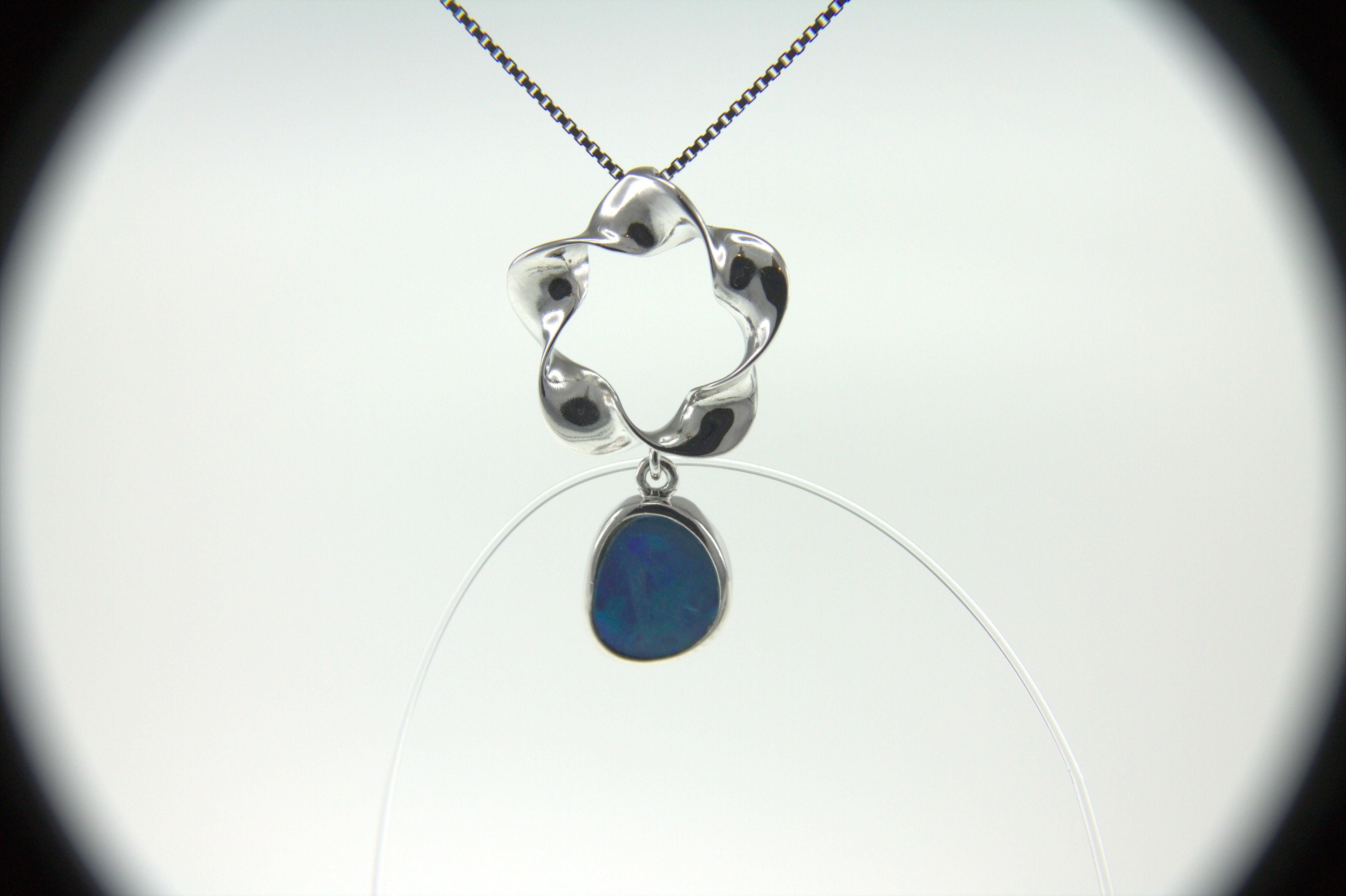 Pearlz Ocean Blue Boulder Opal Flower Pendant Necklace