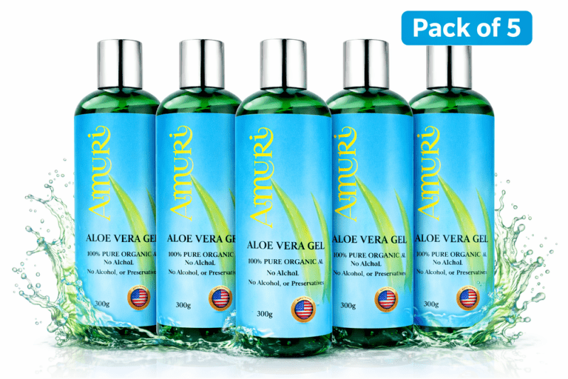 Pack of 5 Ammuri Organic Pure Aloe Vera Gel 100% Pure, Natural Organic Soothes Hydrates & Repairs - Aloe Vera Gel - British D'sire Main image