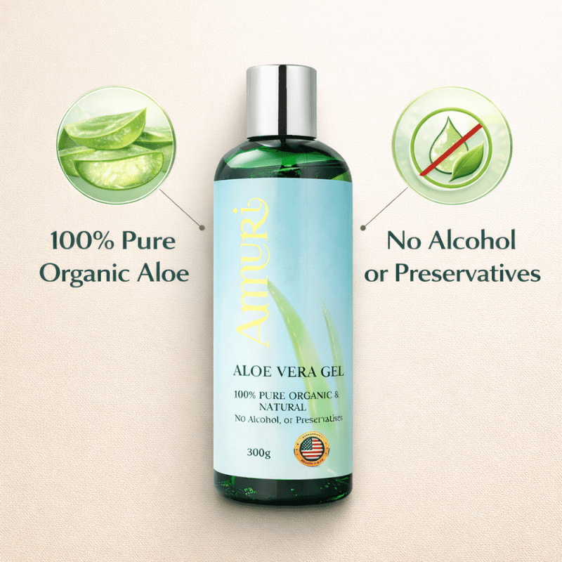 Pack of 5 Ammuri Organic Pure Aloe Vera Gel 100% Pure, Natural Organic Soothes Hydrates & Repairs - Aloe Vera Gel - British D'sire