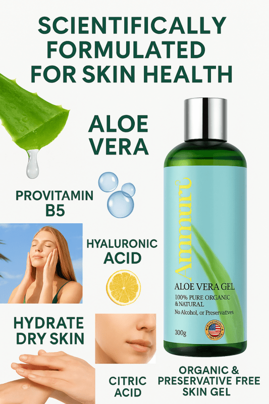 Pack of 5 Ammuri Organic Pure Aloe Vera Gel 100% Pure, Natural Organic Soothes Hydrates & Repairs - Aloe Vera Gel - British D'sire