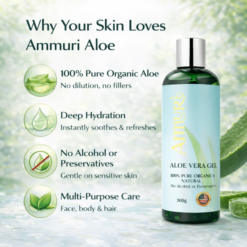 Pack of 5 Ammuri Organic Pure Aloe Vera Gel 100% Pure, Natural Organic Soothes Hydrates & Repairs - Aloe Vera Gel - British D'sire