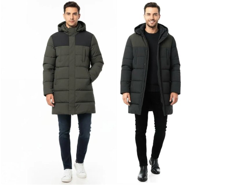 Padded Full Zip Hooded Long Puffer Jacket - Jackets - British D'sire Main image