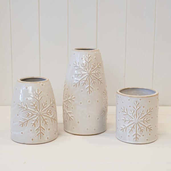 Short Frosted Snowflake Vase Seasonal Ceramic Vase