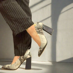 Pailette - Black Newsprint/Navy - Black Sole - Heel Shoe - British D'sire