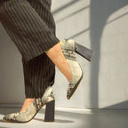 Pailette - Black Newsprint/Navy - Black Sole - Heel Shoe - British D'sire