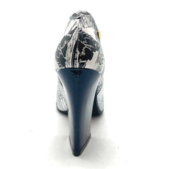 Pailette - Black Newsprint/Navy - Black Sole - Heel Shoe - British D'sire